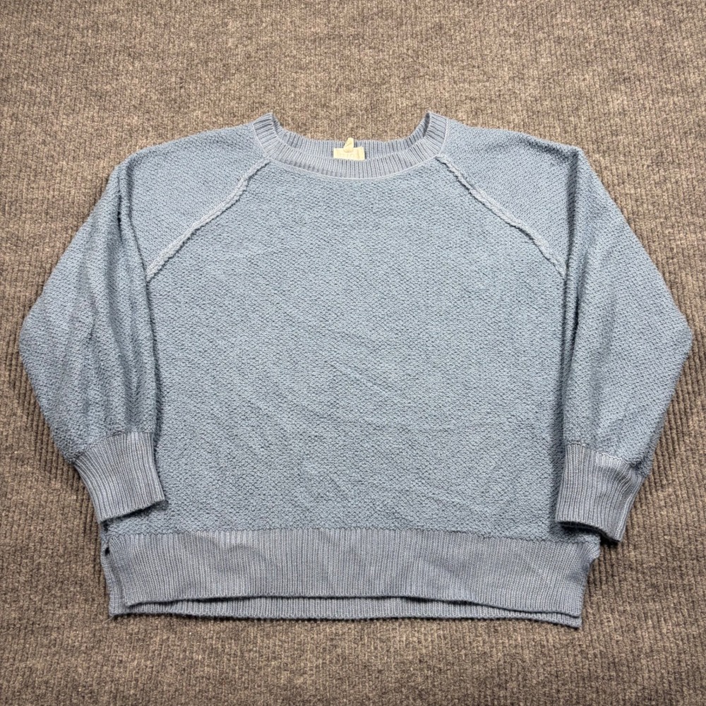 BiBi Sweater Womens M Blue Textured Knit Raglan Long Sleeve Pullover Sweater